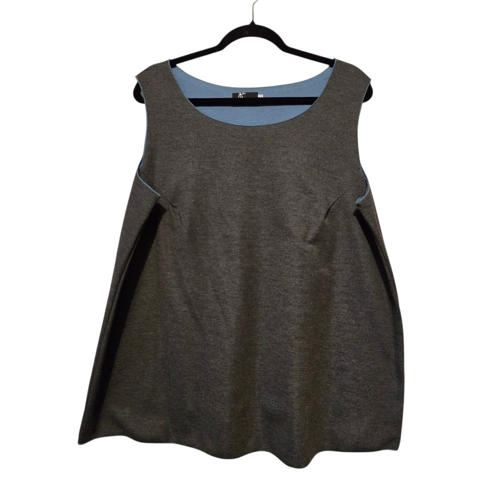 Fenini Classic Tank‎ Top Womens Plus 1X Gray With Blue Lining USA Lagenlook
